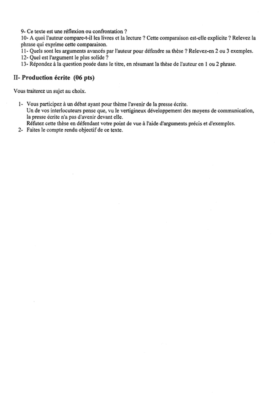 نموذج 2  لاختبار الثلاثي الثاني في اللغة الفرنسية سنة ثالثة ثانوي آداب و فلسفة 2922010