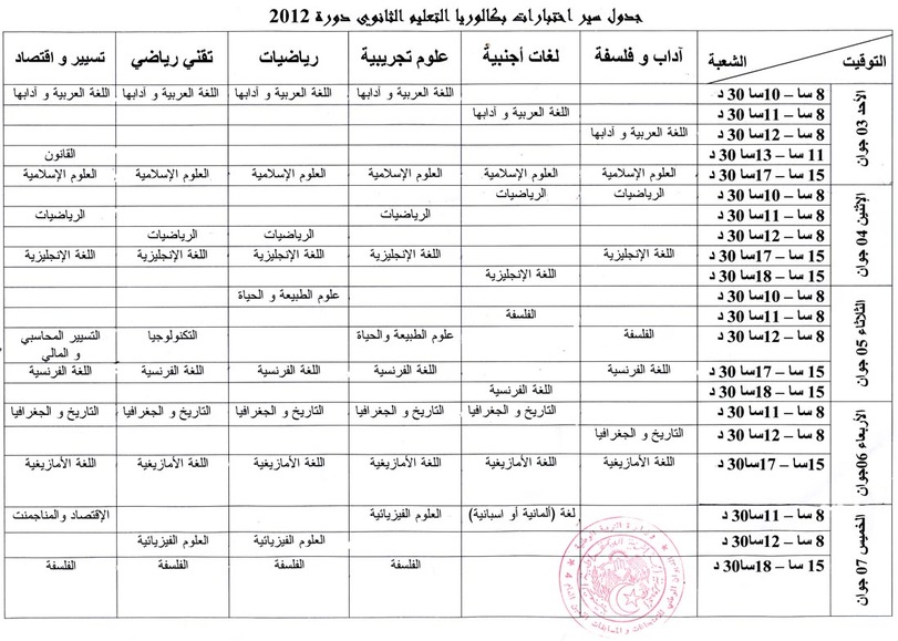 جدول سير اختبارات بكالوريا 2012 لجميع الشعب 8793266